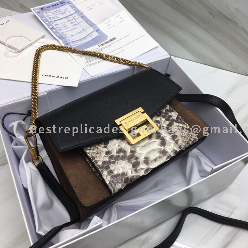 Givenchy Small GV3 Bag In Black And White Suede Python Effect Leather GHW 29999-1